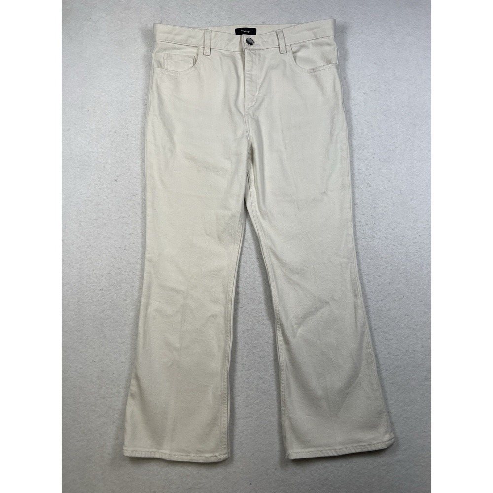 Theory Women's White Kick 5 Pkt Cropped Flare Jeans Size 29 EUC